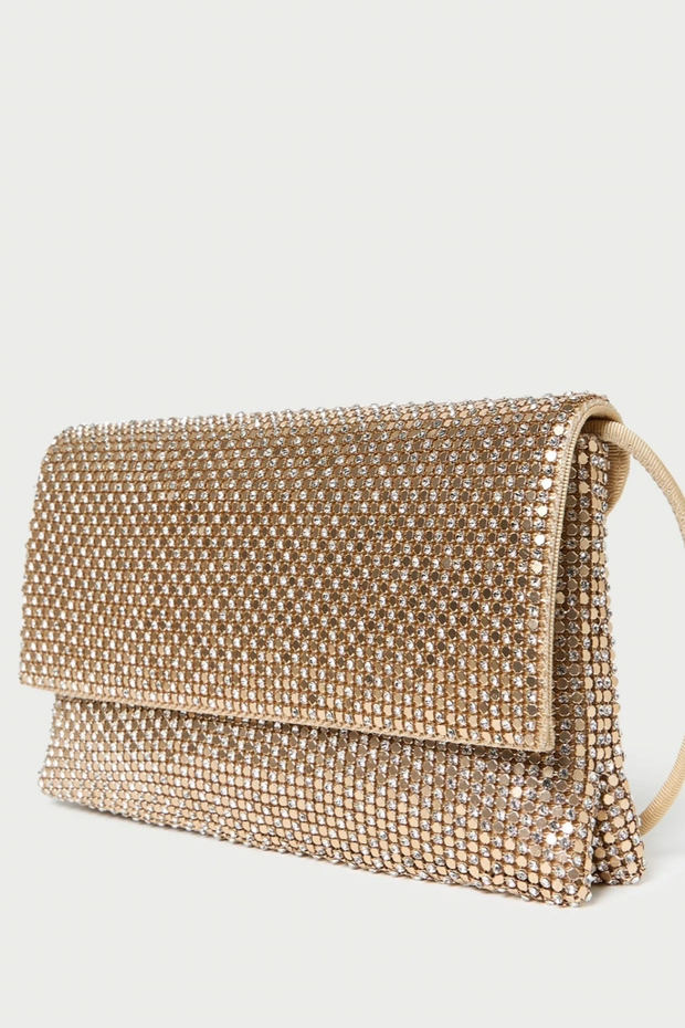 Image of Loeffler Randall Charlee flap clutch in Gold Diamanté with Glass Rhinestones