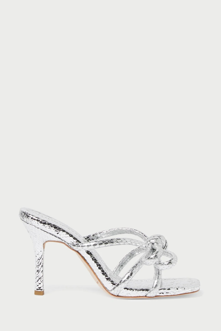 Image of Loeffler Randall Margi Bow heeled sandal in silver snake