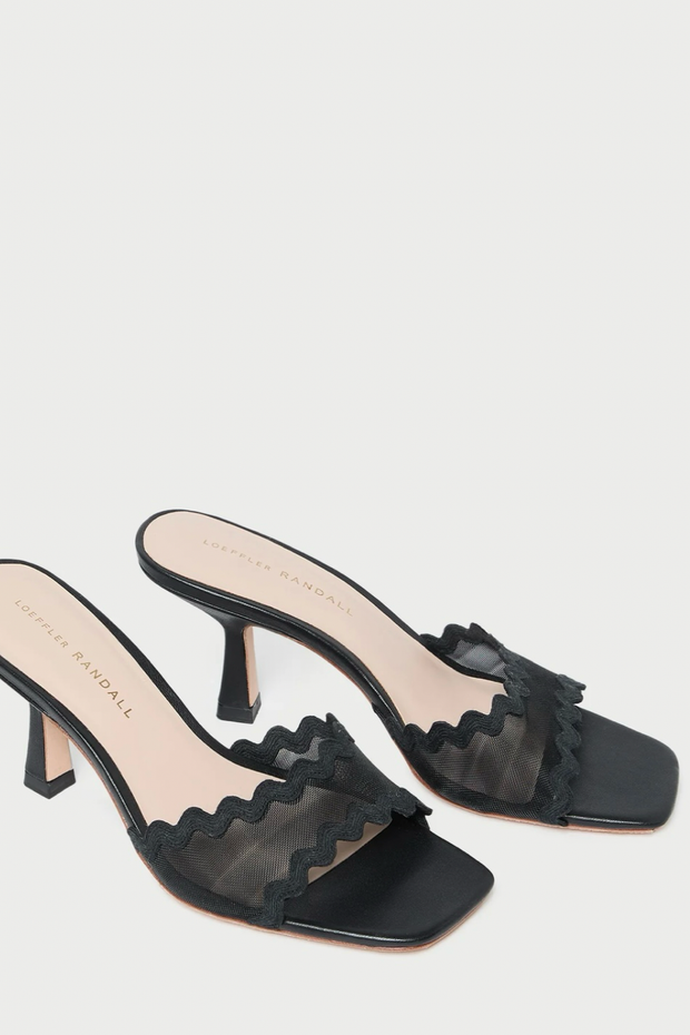 Image of Loeffler Randall Mesh Milena scalloped sandal in black