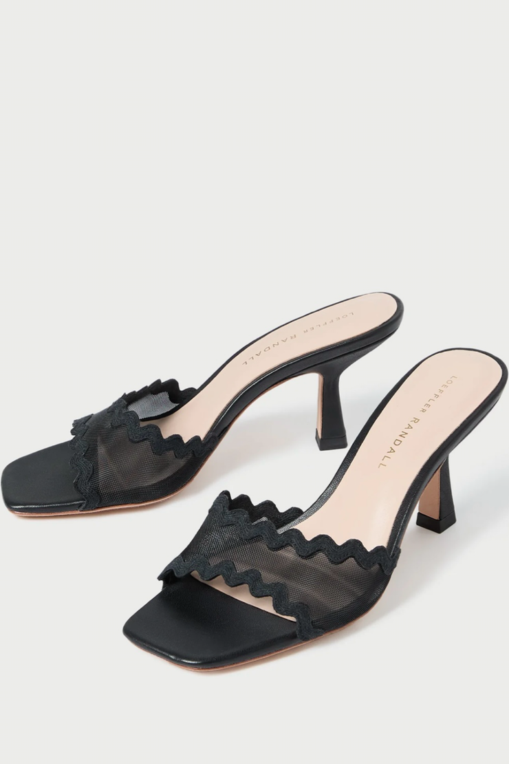 Image of Loeffler Randall Mesh Milena scalloped sandal in black