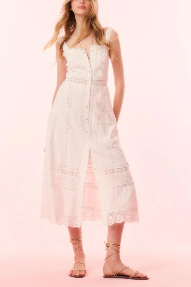 Image of model wearing the Love Shack Fancy Judalon Dress front view