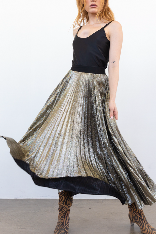 Image of loyd Ford pleated glitter skirt in gold