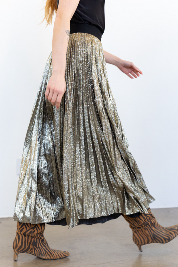 Image of loyd Ford pleated glitter skirt in gold