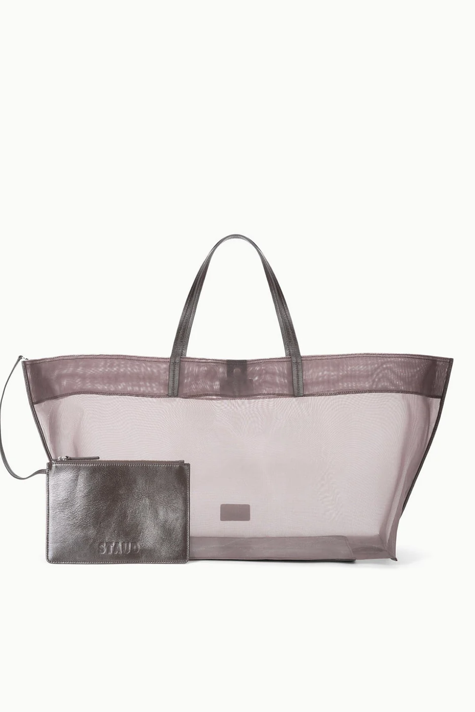 Transparent tote bag with a small pouch on a white background