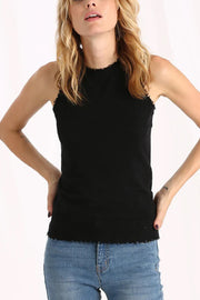 Image of model wearing the Cotton Cashmere Frayed Tank