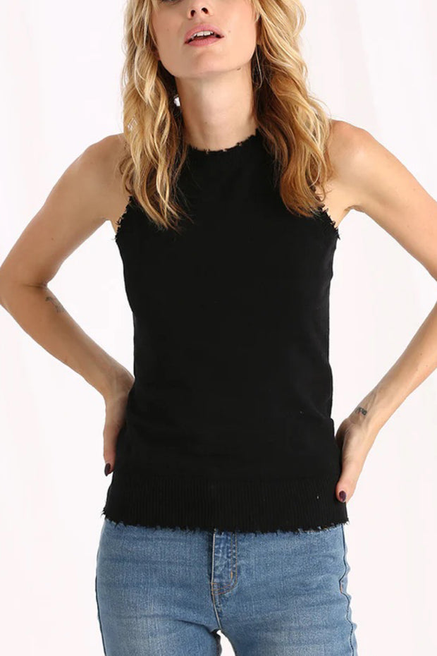 Image of model wearing the Cotton Cashmere Frayed Tank