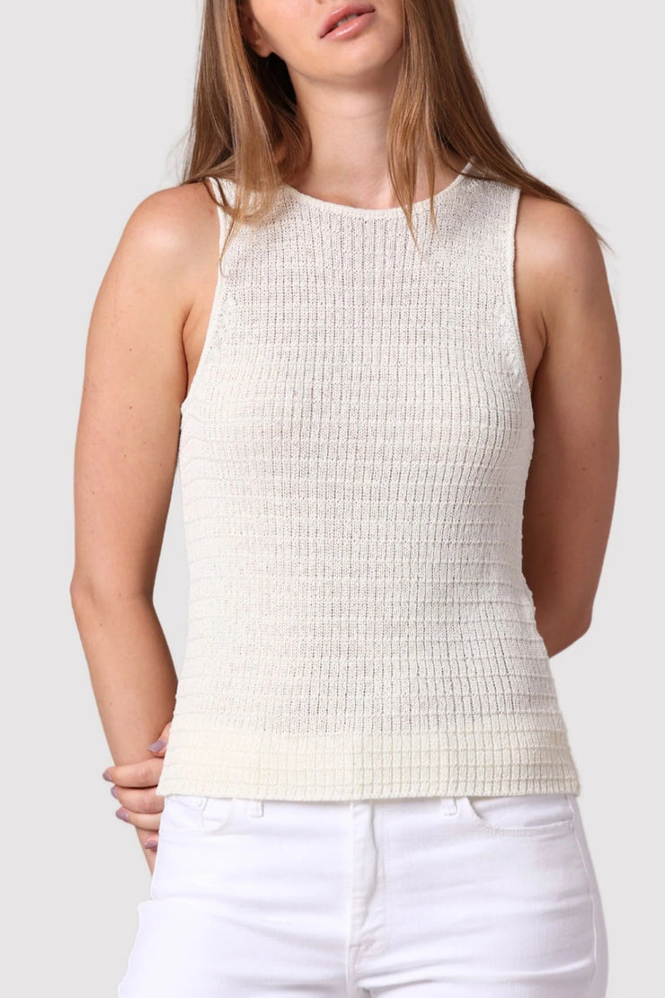 Image of model wearing the Minnierose Linen Cotton Blend Tank front view