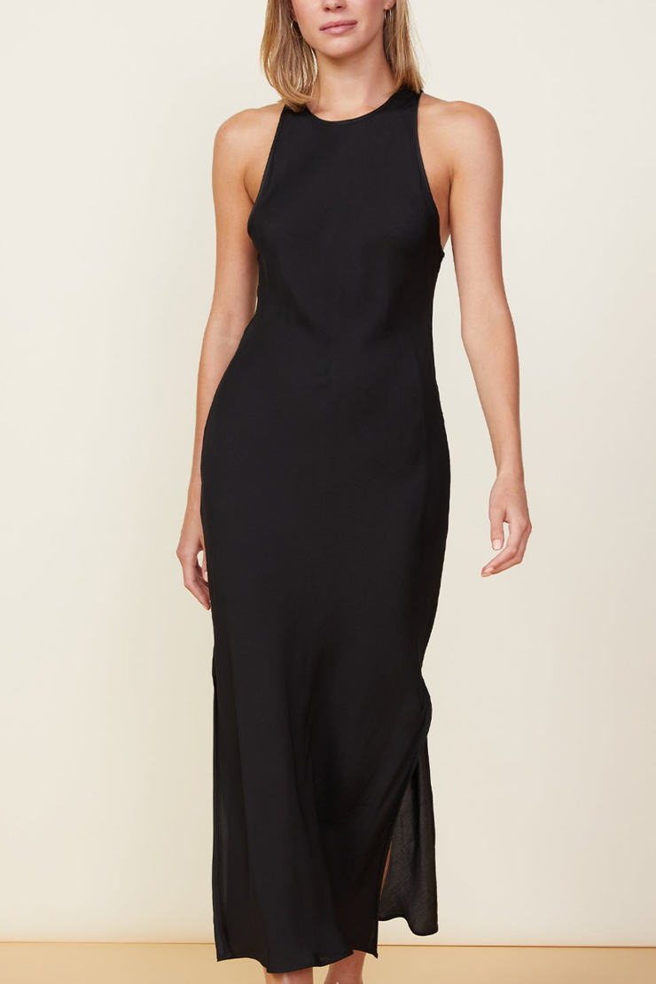 Image of model wearing Monrow Silky 90's dress in black