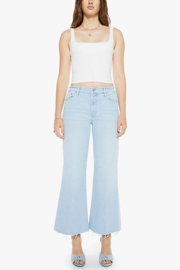 Image of model wearing the Mother The Twister Ankle Fray front view