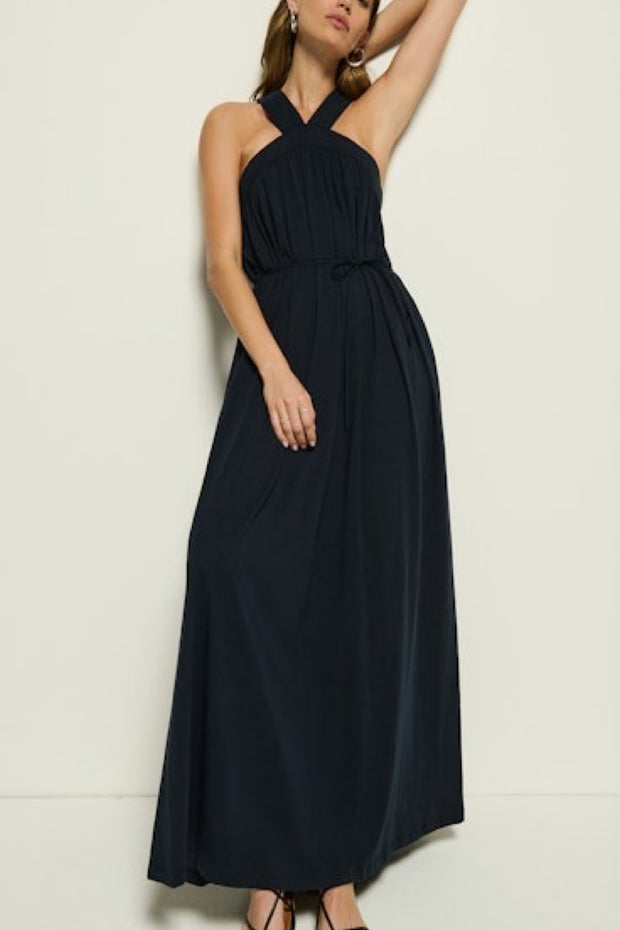 Image of model wearing the Nation Brielle Halter Dress front view