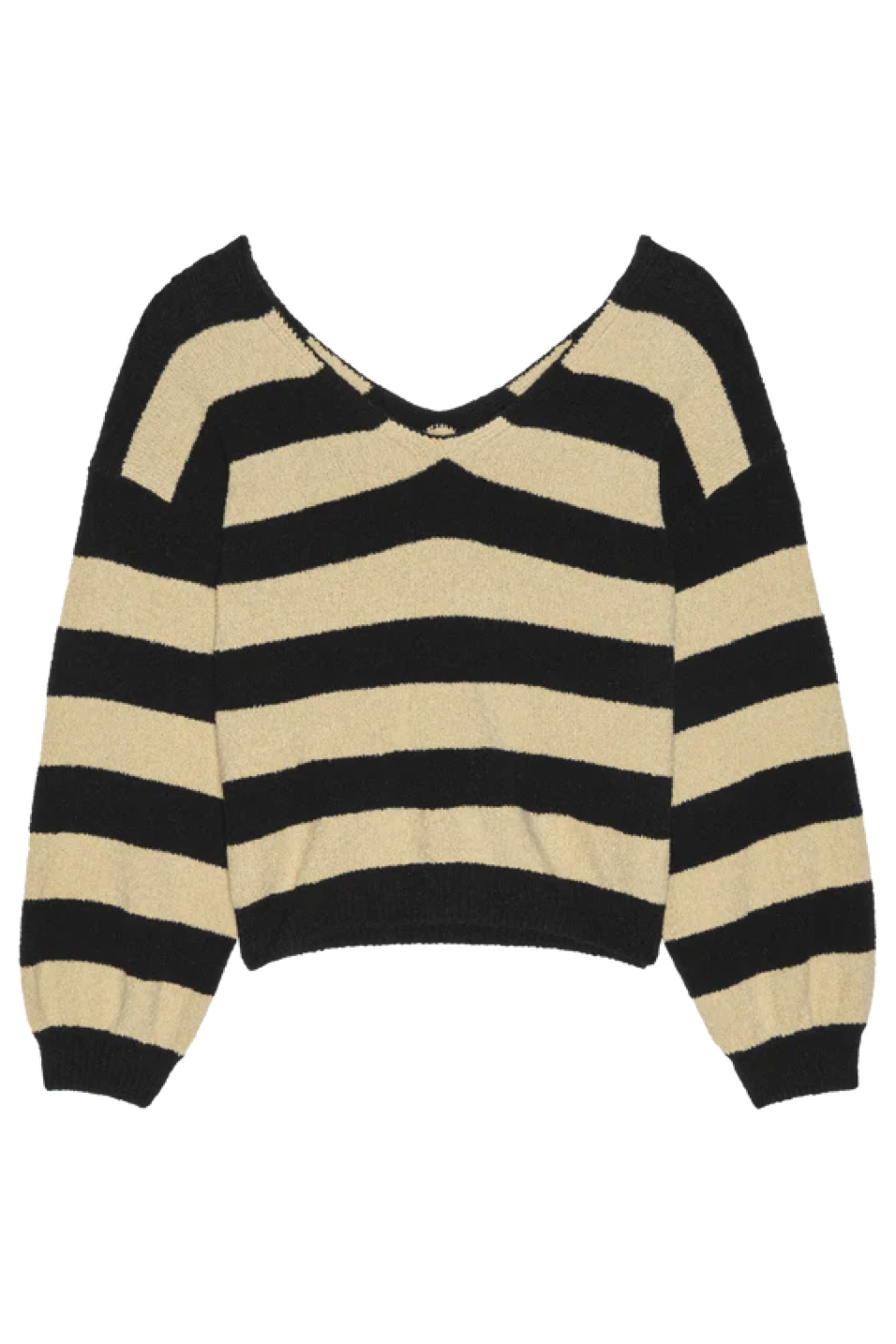 Black and beige striped sweater on a white background