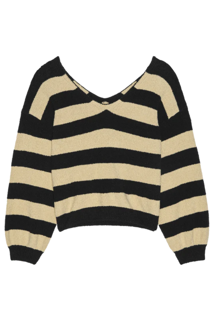 Black and beige striped sweater on a white background