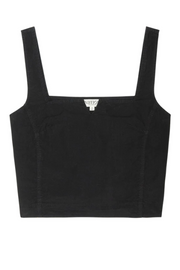 Black crop top with thin straps on a white background