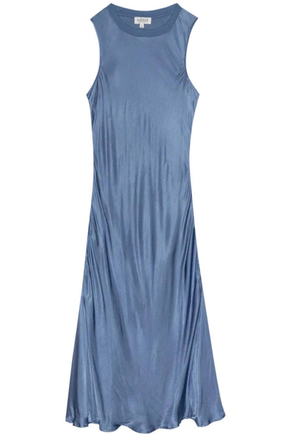 Blue sleeveless dress on a white background