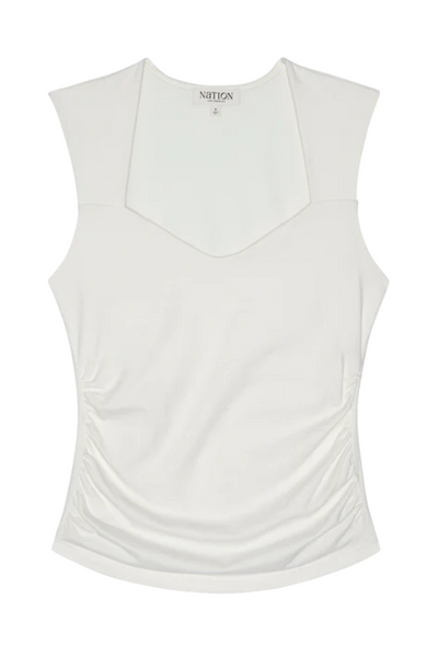 Sleeveless top with a V-neckline on a white background