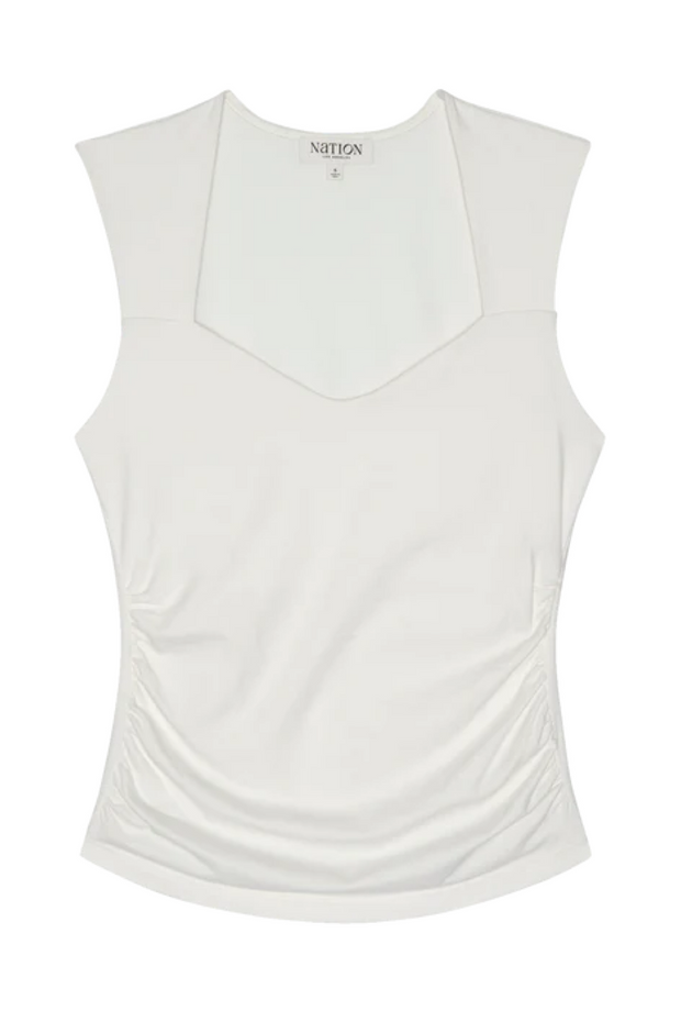Sleeveless top with a V-neckline on a white background
