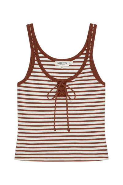 Image of stripe lace up tank in sable