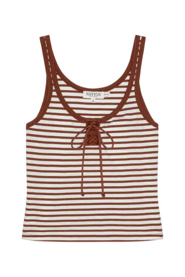 Image of stripe lace up tank in sable