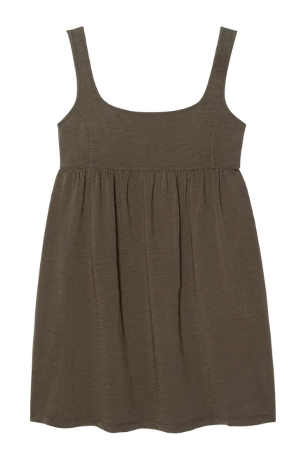 Brown dress with thin straps on a white background