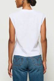 Image of model wearing the nation ltd meg pleated top back view