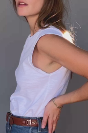 Image of model wearing Nation LTD Patti muscle tank in white