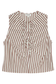 Striped sleeveless top with a bow detail on a white background
