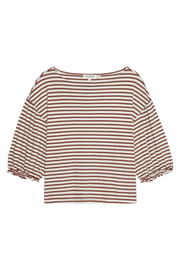 Striped blouse with ruffled sleeves on a white background