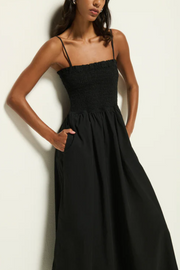 Nation smocked dress in jet black
