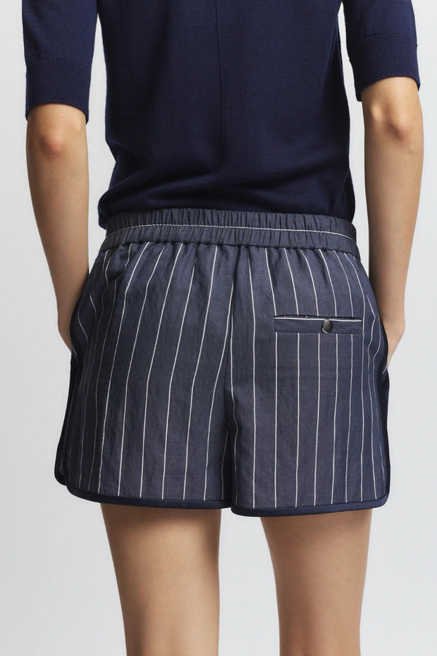 Image of model wearing the Saint Art Jen Pinstripe Board Short back view