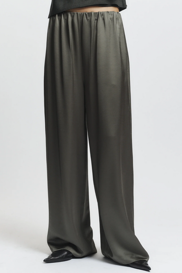 Dark green wide-leg pants on a white background