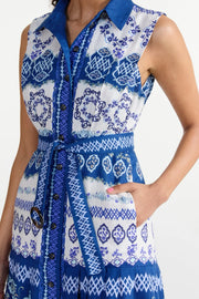 Image of model wearing the Saloni Nya Dress front view close up