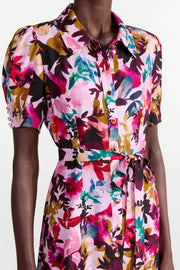 Image of model wearing the Saloni Vanessa Dress front view close up