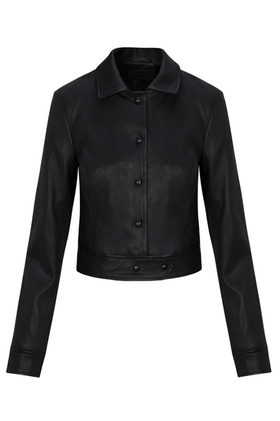 Black leather jacket on a white background