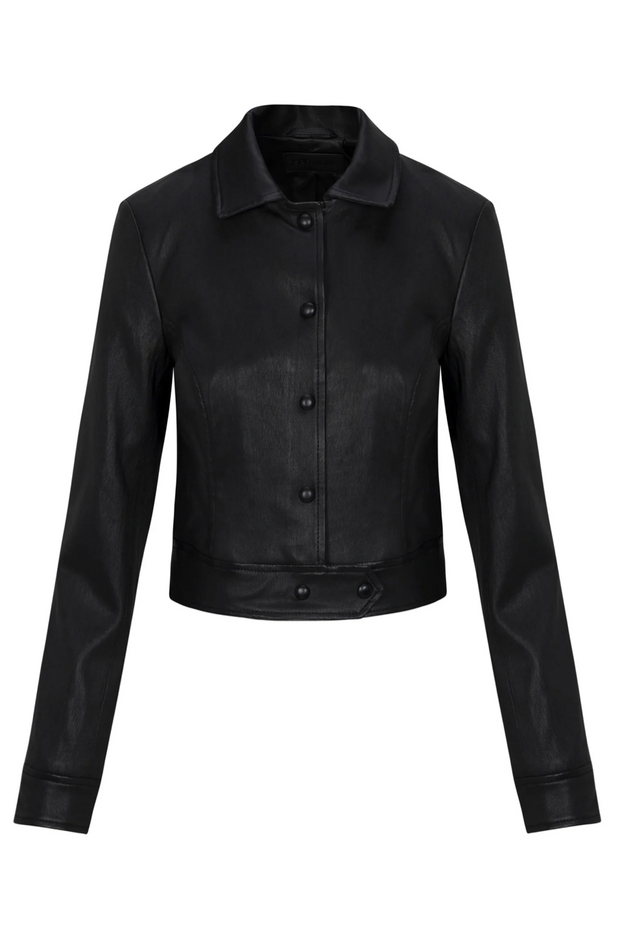 Black leather jacket on a white background