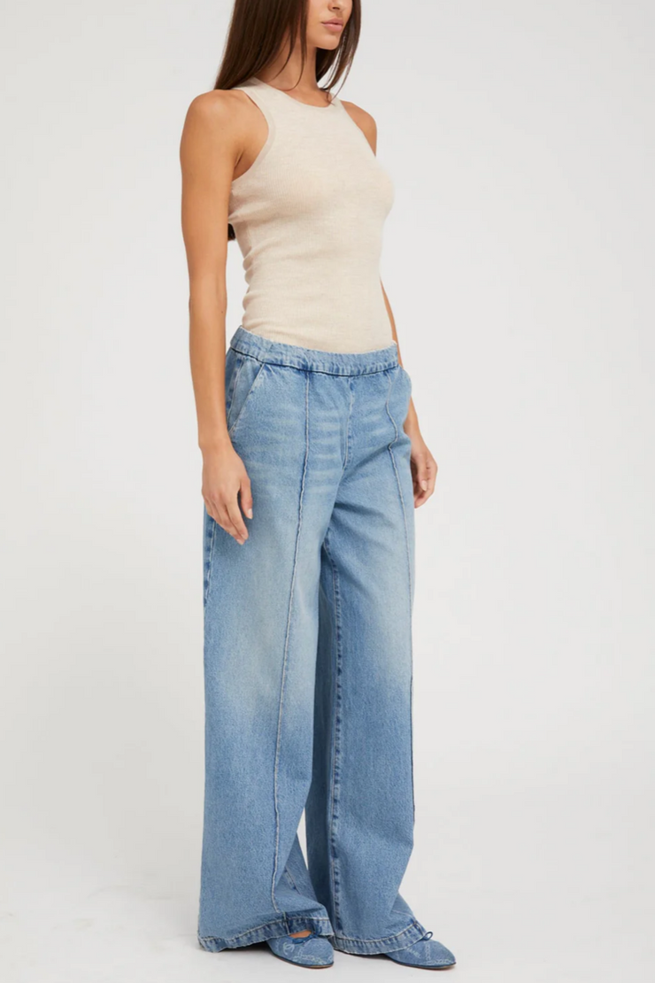 Image of SPRWMN wide leg pintuck pull on jean