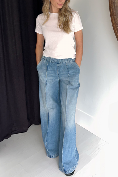 Image of SPRWMN wide leg pintuck pull on jean