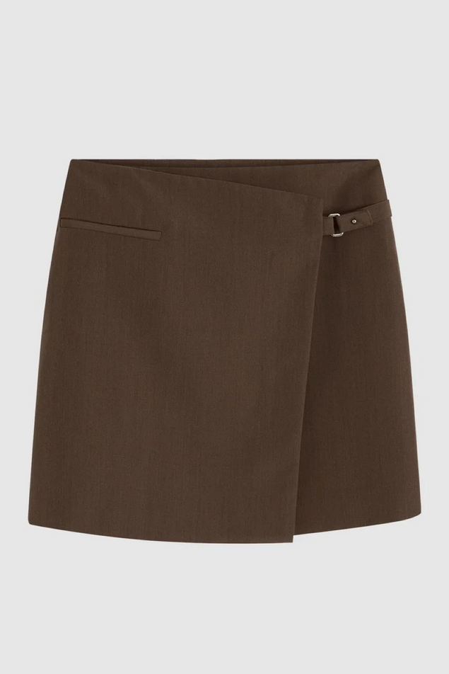 Brown skirt with a belt on a light gray background