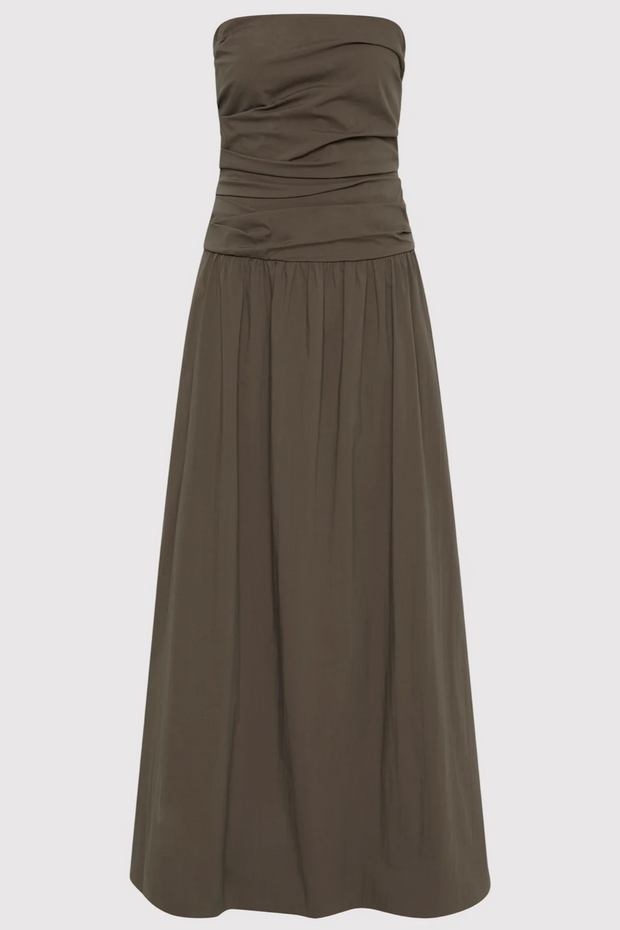 Image of Khaki strapless tie back dress