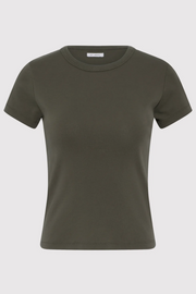 Khaki t-shirt on a light gray background