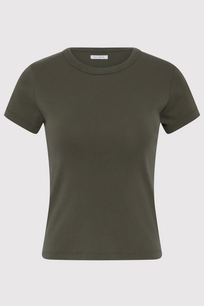 Khaki t-shirt on a light gray background