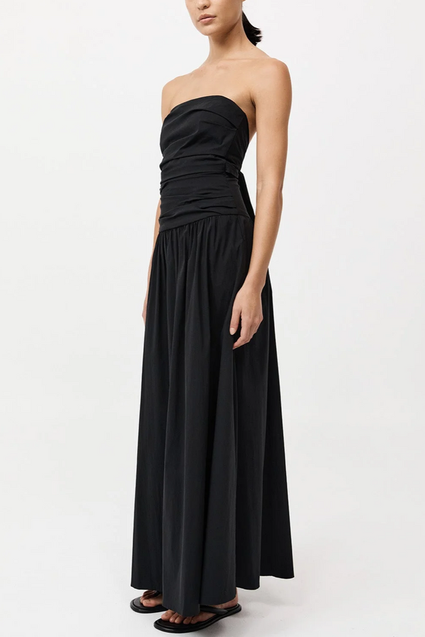 Image of St Agni strapless gathered tie back dress inn black