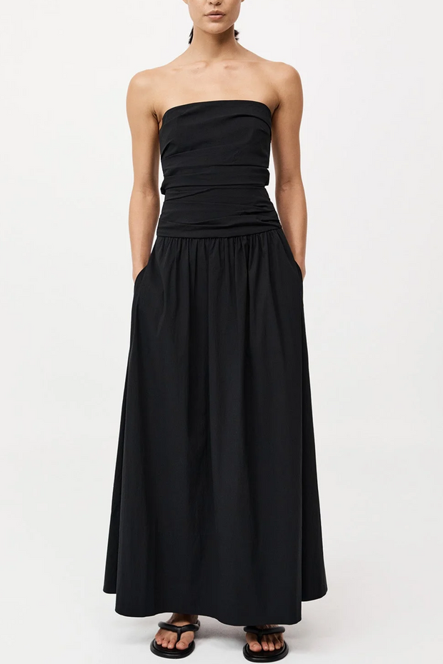 Image of St Agni strapless gathered tie back dress inn black