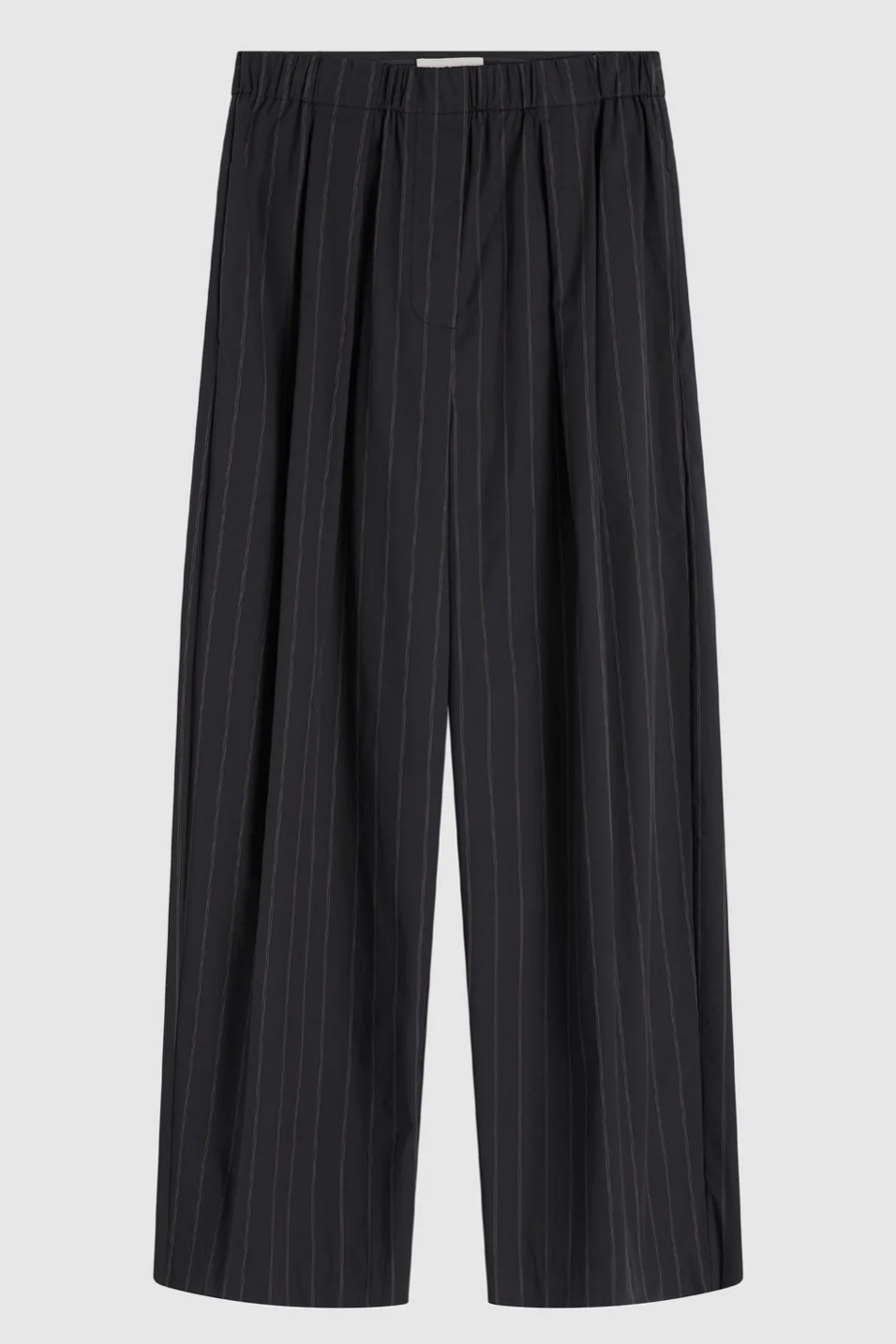 Pinstripe pants on a light gray background