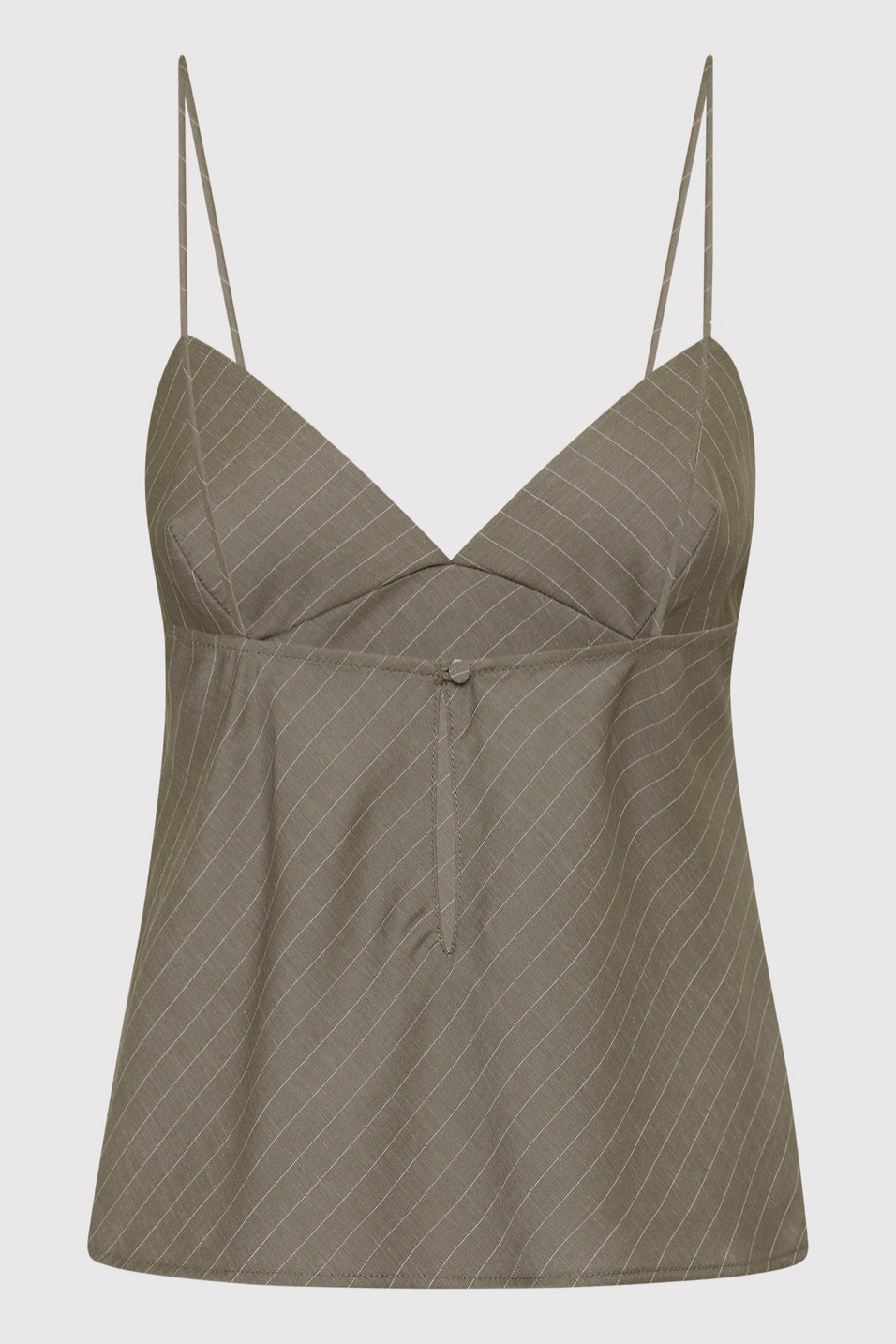 khaki pinstripe camisole on a light gray background