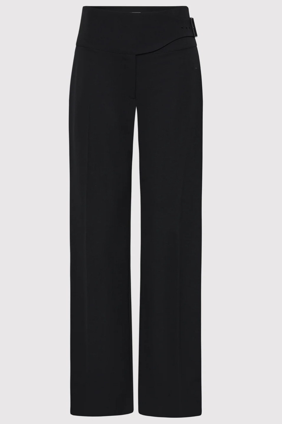 Black wide-leg pants on a light gray background