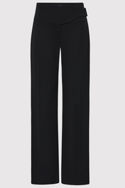 Black wide-leg pants on a light gray background