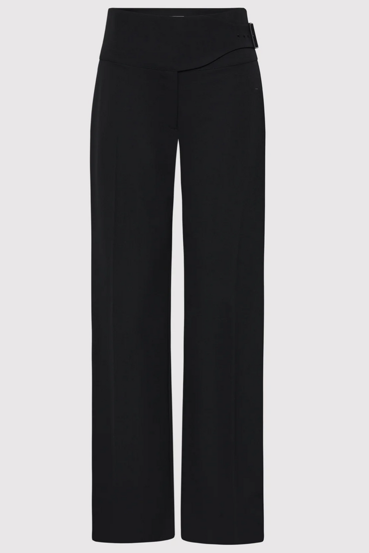 Black wide-leg pants on a light gray background