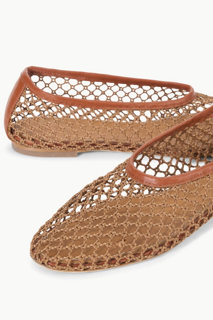 Image of Staud Alba ballet flat in tan netting