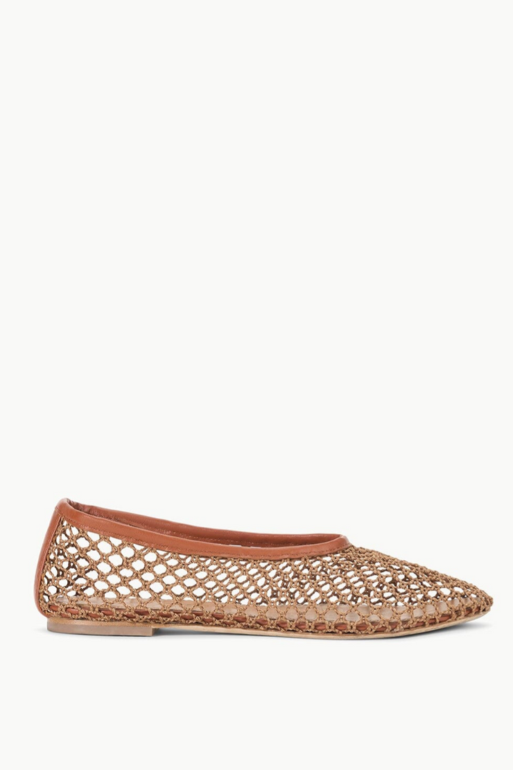 Image of Staud Alba ballet flat in tan netting