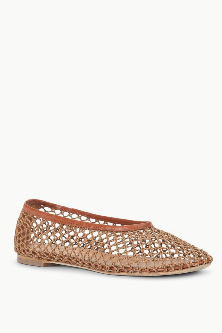 Image of Staud Alba ballet flat in tan netting